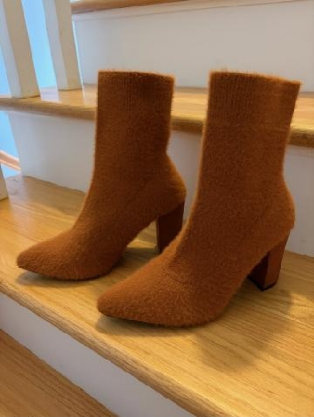 Seven7 Women's Chestnut Brown Knit Sock Ankle Boots